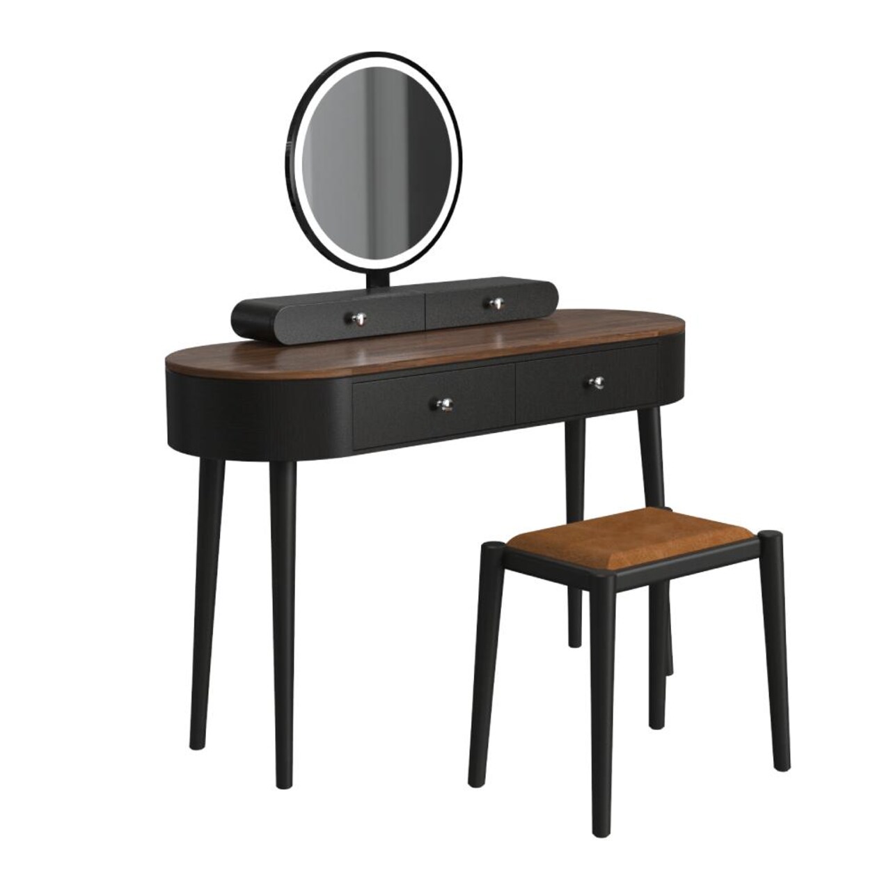 LED Lighted Vanity Table Set with Adjustable Mirror & Cushioned Stool